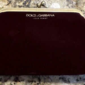 Dolce & Gabbana Velvet Kisslock Clutch in Burgundy with Gold Hardware